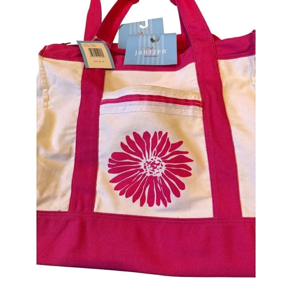 Jantzen Canvas Tote Bag With Pink Flower Design NWT